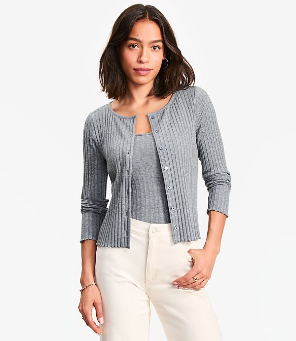 Heathered Ruffle Ribbed Cardigan