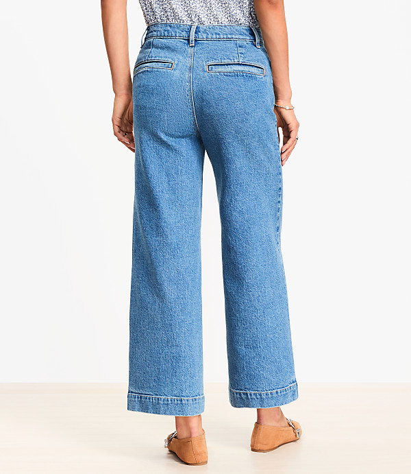 Curvy Palmer Wide Leg Crop Jeans in Mid Vintage Wash