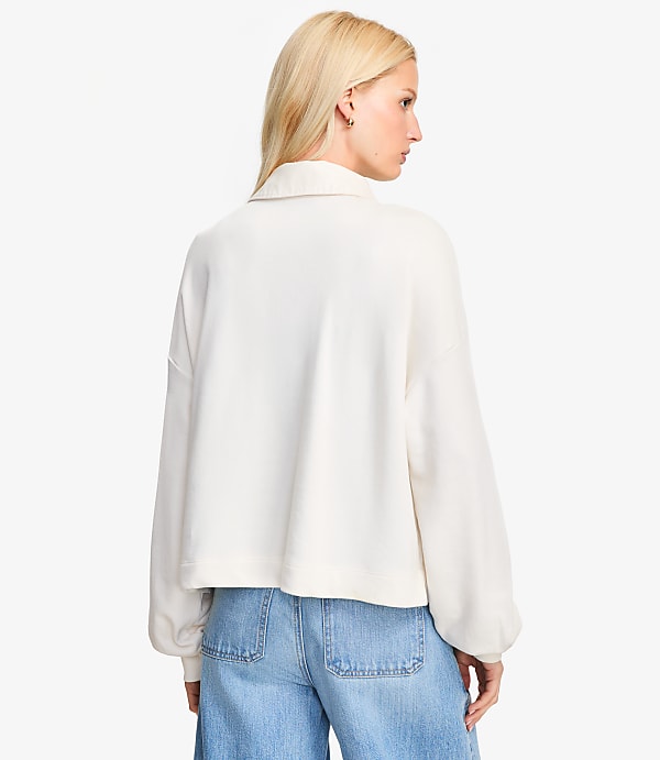 Petite Mixed Media Polo Sweatshirt