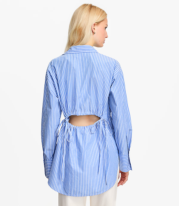 Petite Striped Poplin Cutout Back Tunic Shirt