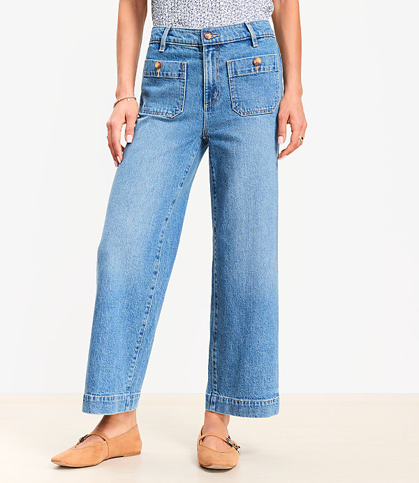 Curvy Palmer Wide Leg Crop Jeans in Mid Vintage Wash