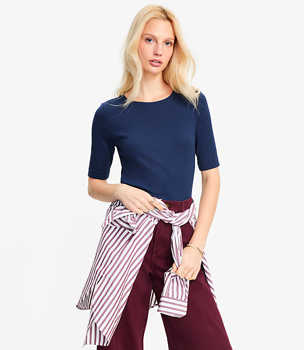 Petite Perfect Ribbed Elbow Sleeve Tee