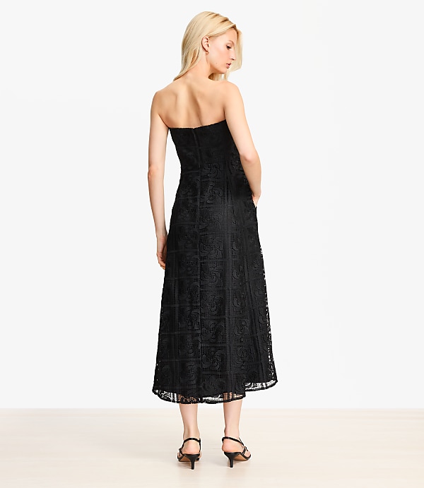 Petite Floral Lace Strapless Midi Pocket Dress