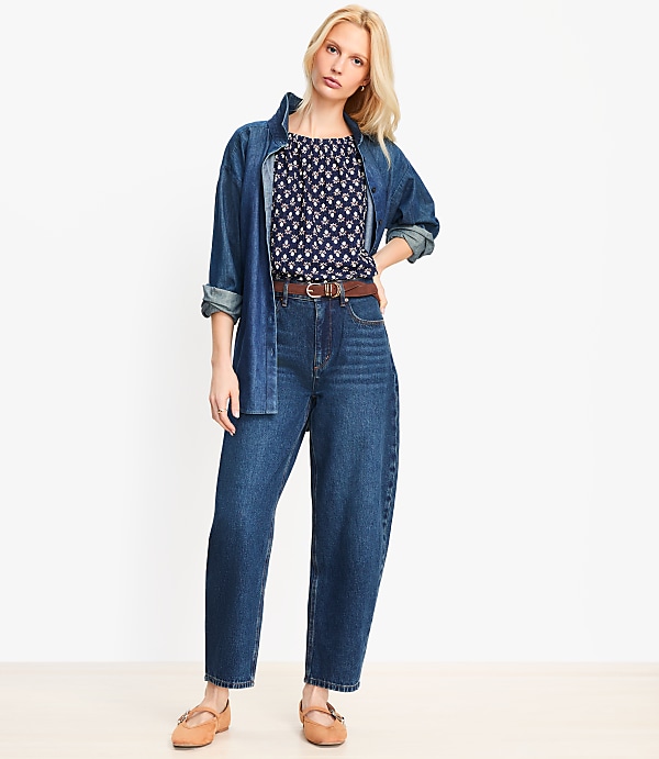 High Rise Barrel Jeans in Authentic Dark Wash