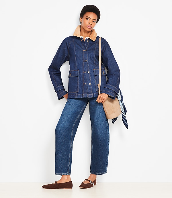 Petite Denim Barn Jacket in Dark Rinse Wash