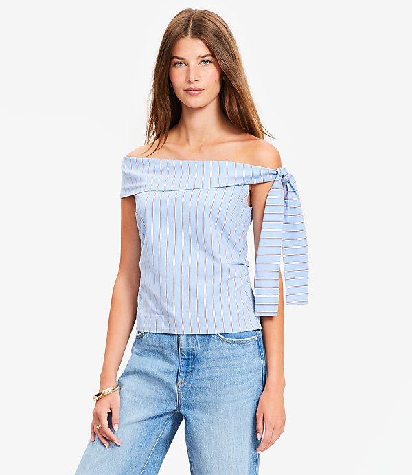 Petite Striped Tie One Shoulder Top