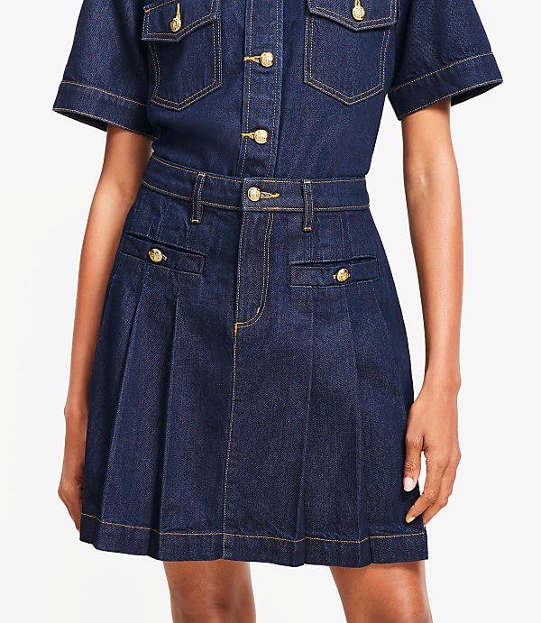 Pleated Denim Mini Skirt in Classic Rinse Wash