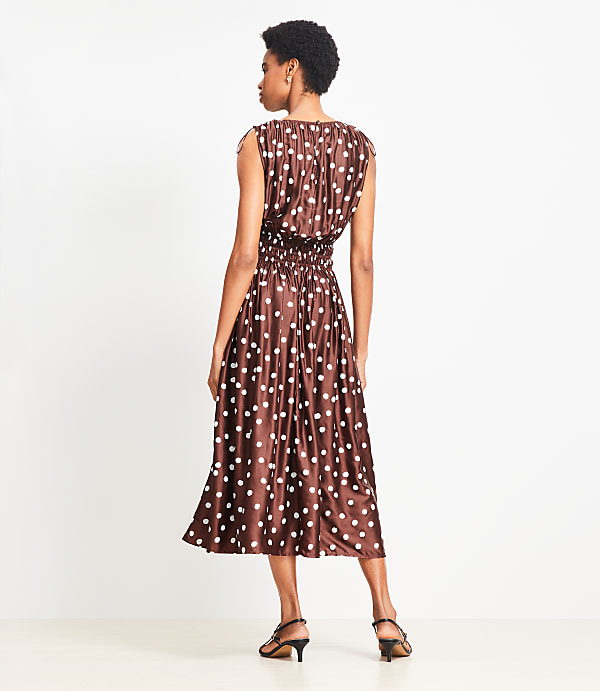 Petite Dotted Satin Shoulder Tie Maxi Dress