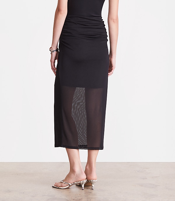Petite LOFT Versa Mesh Ruched Midi Skirt