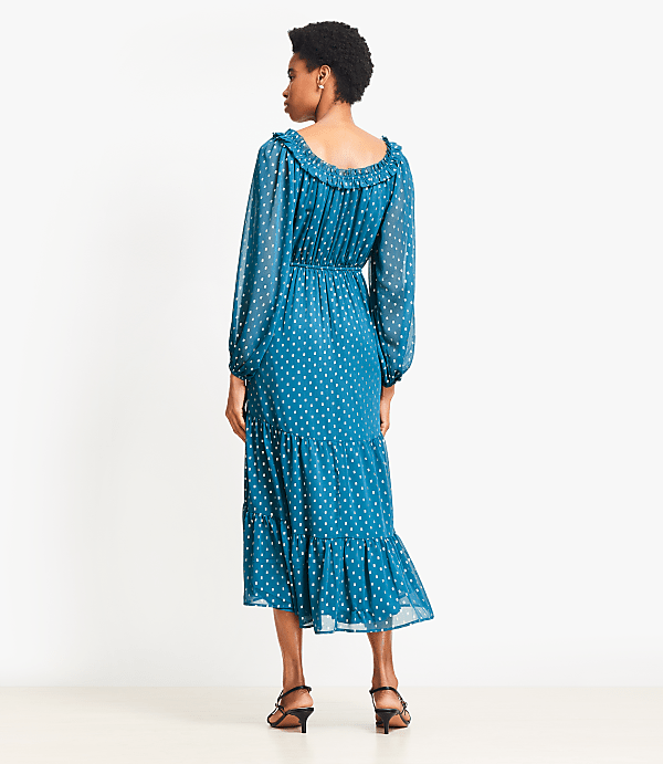Shimmer Ruffle Tiered Midi Dress