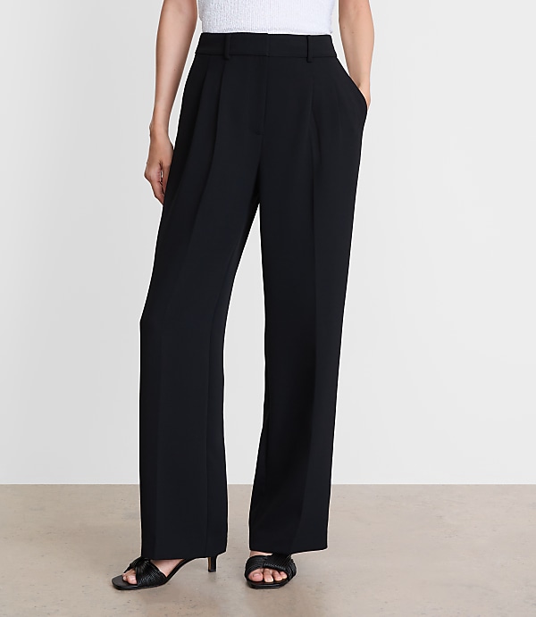 LOFT Versa Crepe Drape Pleated Relaxed Straight Pants