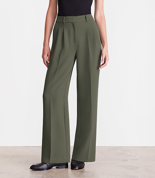 LOFT Versa Crepe Drape Pleated Relaxed Straight Pants