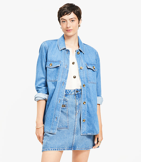 Petite Denim Shirt Jacket in Classic Mid Wash