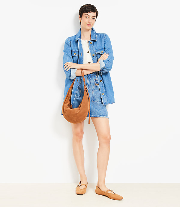 Petite Denim Shirt Jacket in Classic Mid Wash