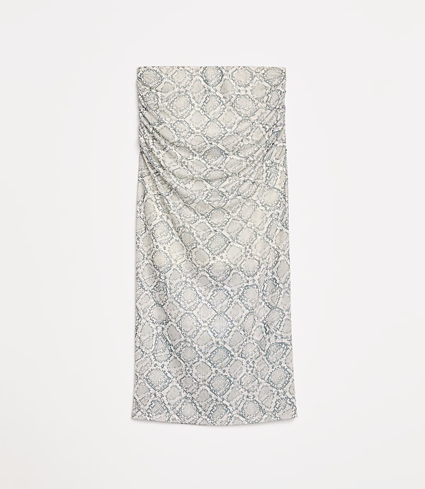 Petite LOFT Versa Snake Print Mesh Ruched Midi Skirt
