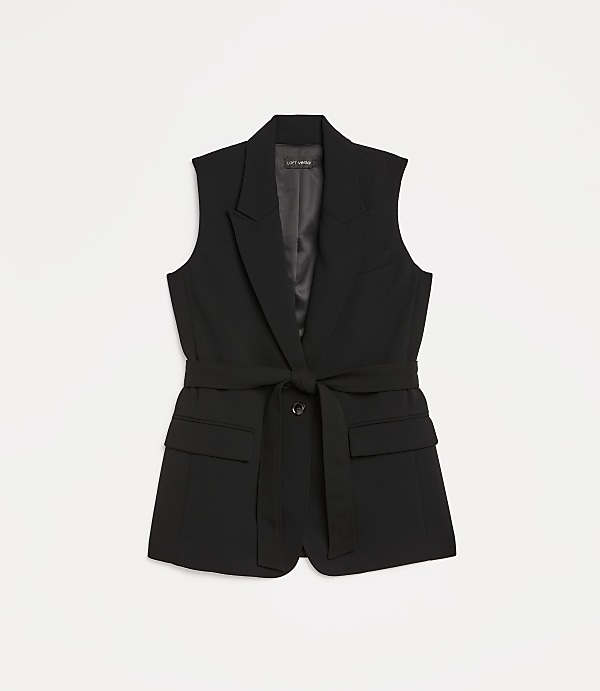 Petite LOFT Versa Crepe Drape Belted Blazer Vest