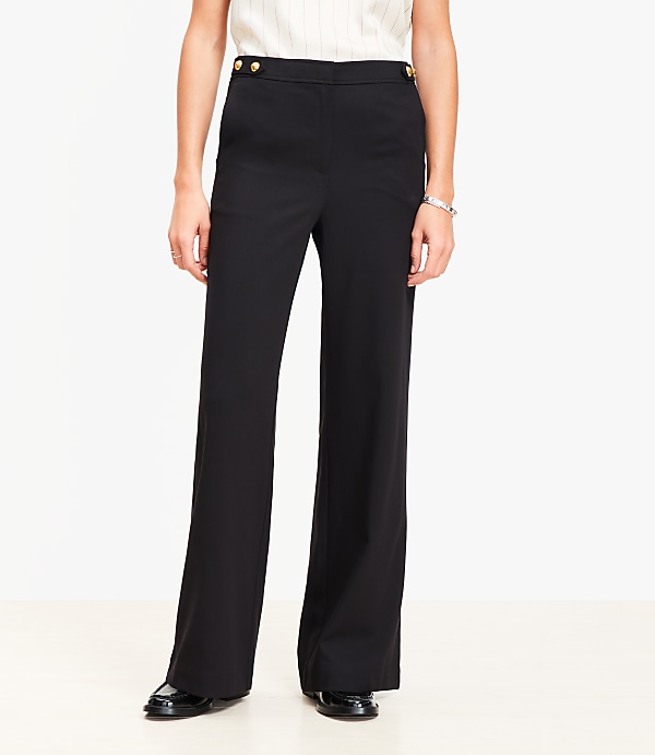 Petite Curvy Tab Waist Wide Leg Pants in Twill