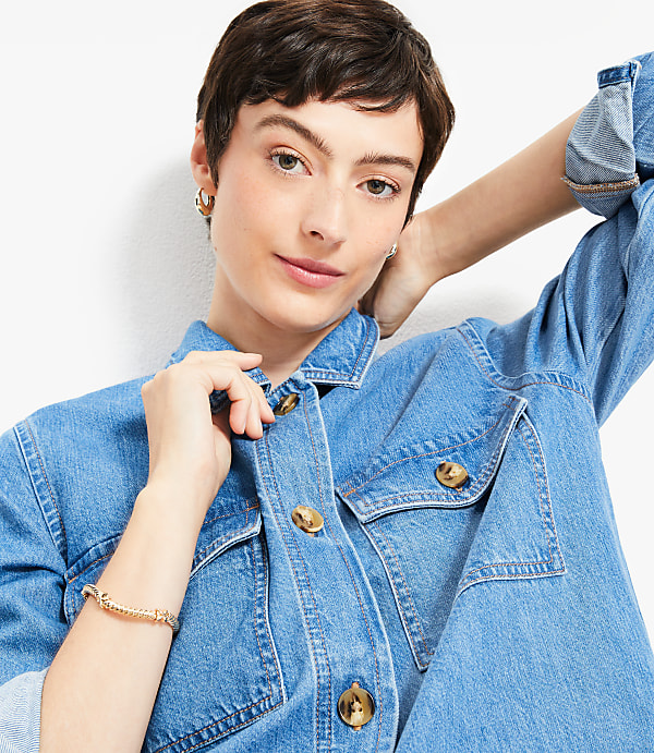 Petite Denim Shirt Jacket in Classic Mid Wash