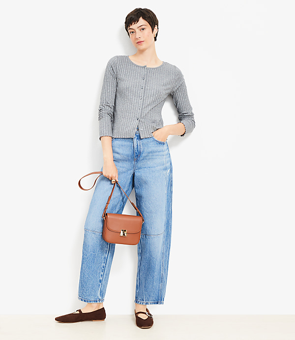 Petite Seamed High Rise Barrel Jeans in Vintage Distressed Wash