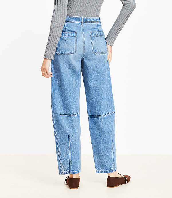 Petite Seamed High Rise Barrel Jeans in Vintage Distressed Wash