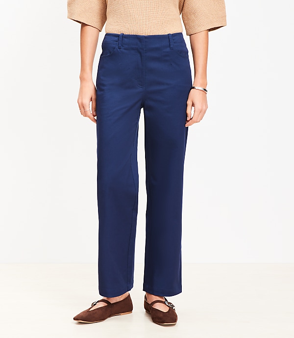 Darted Straight Pants in Stretch Cotton