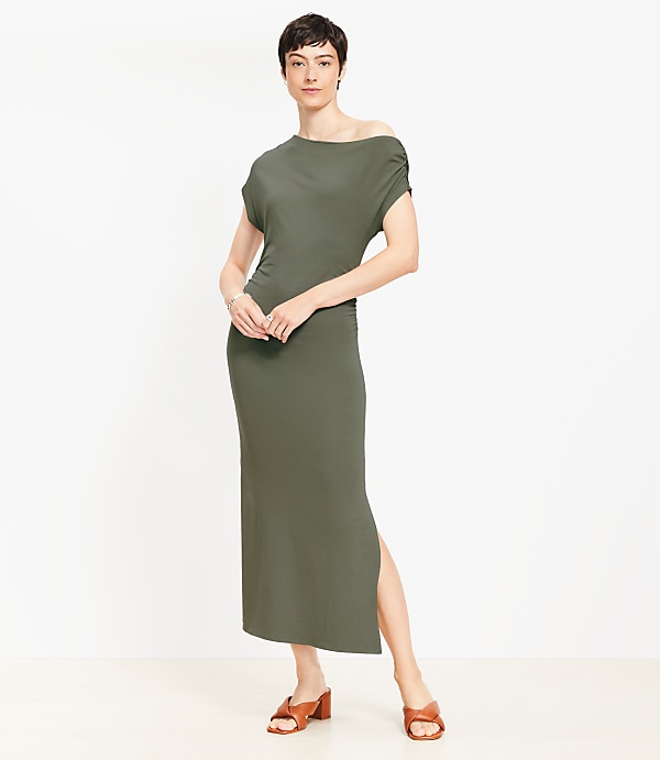 Asymmetrical Ruched Midi Dress