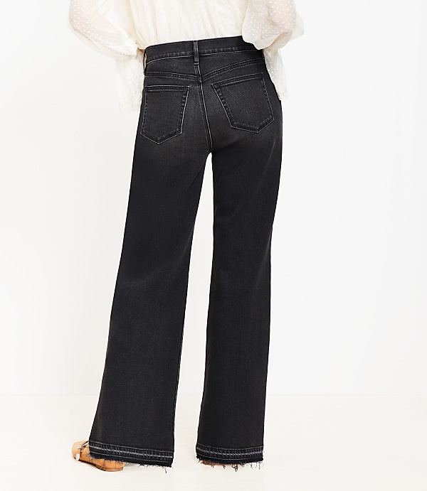 Petite Unpicked Hem High Rise Wide Leg Jeans in Washed Black