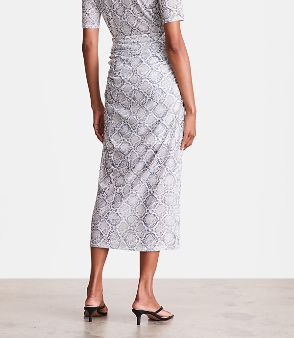 Petite LOFT Versa Snake Print Mesh Ruched Midi Skirt