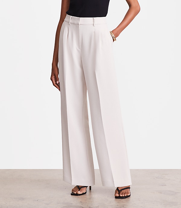 Petite LOFT Versa Crepe Drape Pleated Relaxed Straight Pants