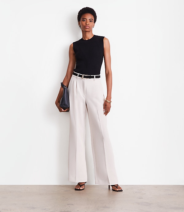 LOFT Versa Crepe Drape Pleated Relaxed Straight Pants