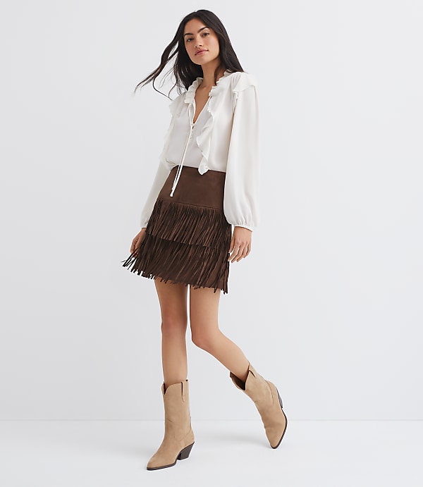 Fringe Faux Suede Mini Skirt
