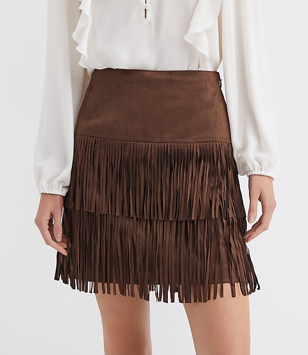 Fringe Faux Suede Mini Skirt
