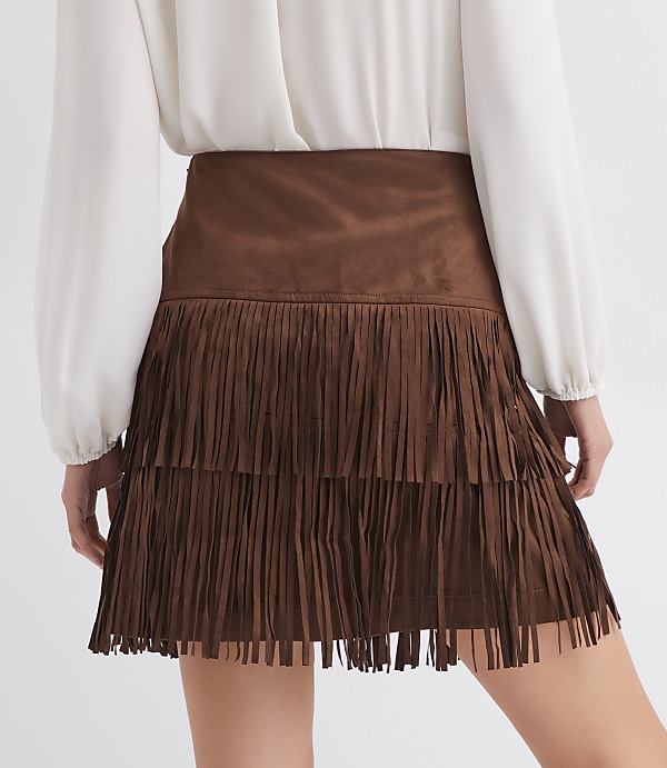 Fringe Faux Suede Mini Skirt
