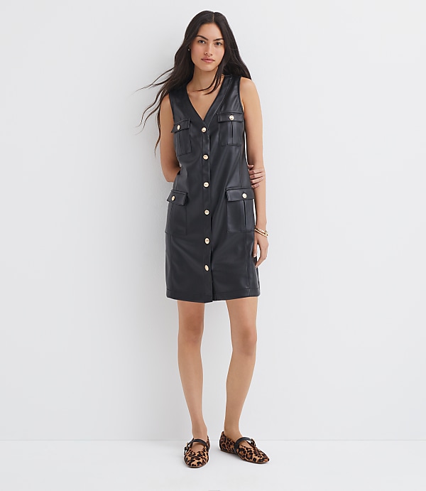 Faux Leather Mini Pocket Dress