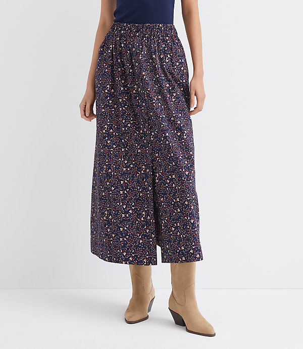 Petite Floral Poplin Button Midi Pocket Skirt