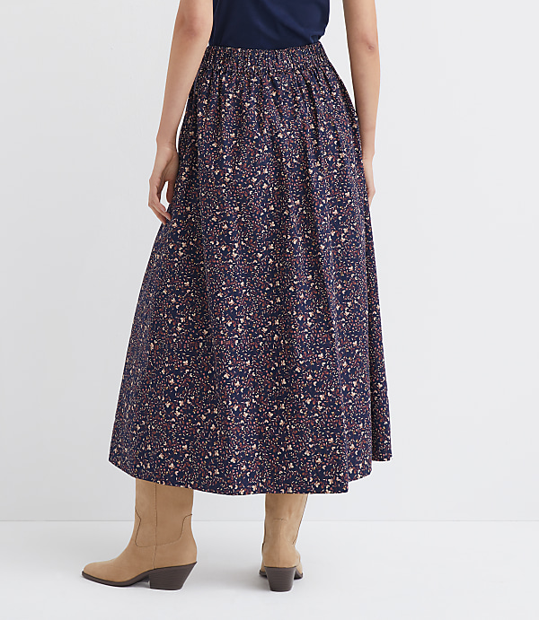 Petite Floral Poplin Button Midi Pocket Skirt