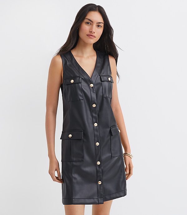 Petite Faux Leather Mini Pocket Dress