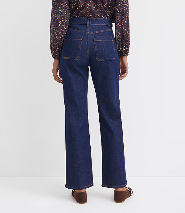 Petite High Rise Straight Utility Jeans in Classic Rinse Wash