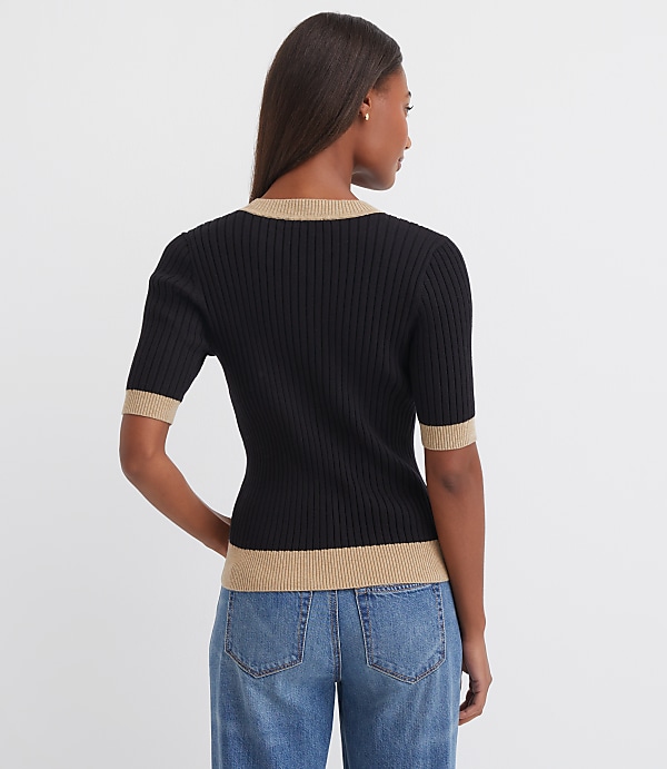 Tipped Ribbed Pocket Sweater Tee