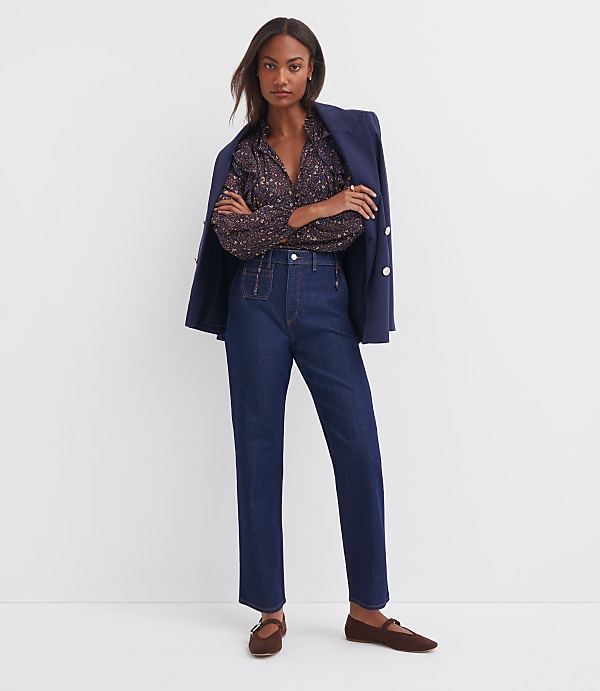 High Rise Straight Utility Jeans in Classic Rinse Wash