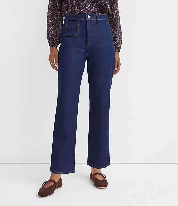 Petite High Rise Straight Utility Jeans in Classic Rinse Wash