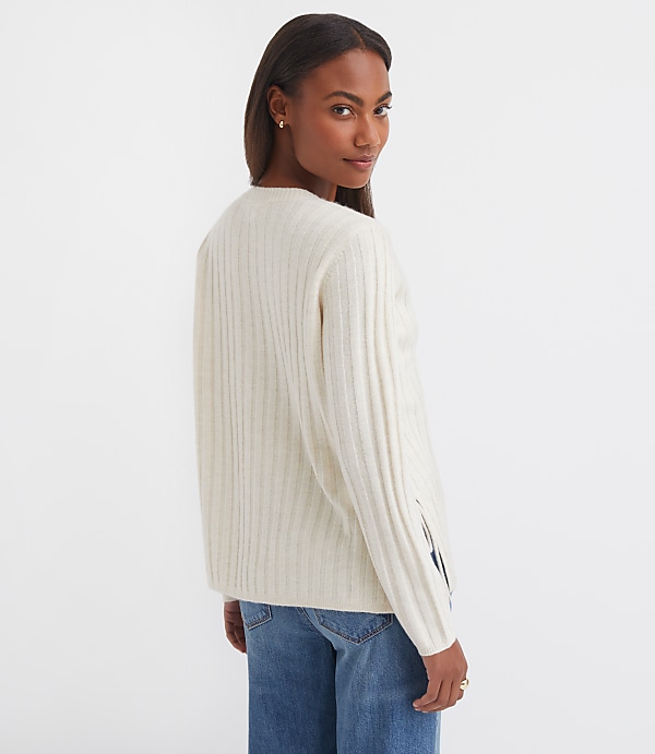 Petite Side Bow Ribbed V-Neck Sweater