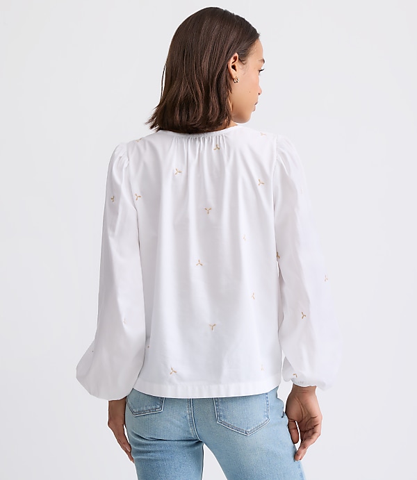 Floral Embroidered Split Neck Blouse