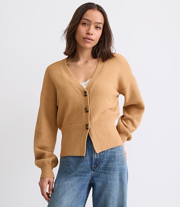 Ribtrim Blouson V-Neck Cardigan