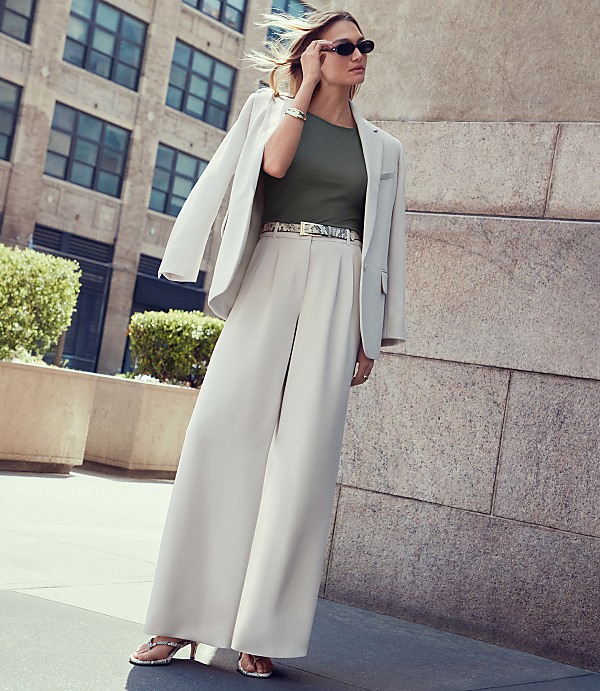 LOFT Versa Crepe Drape Pleated Relaxed Straight Pants