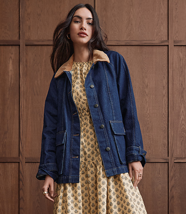Petite Denim Barn Jacket in Dark Rinse Wash