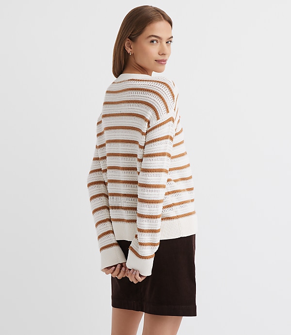 Striped Stitchy V-Neck Sweater