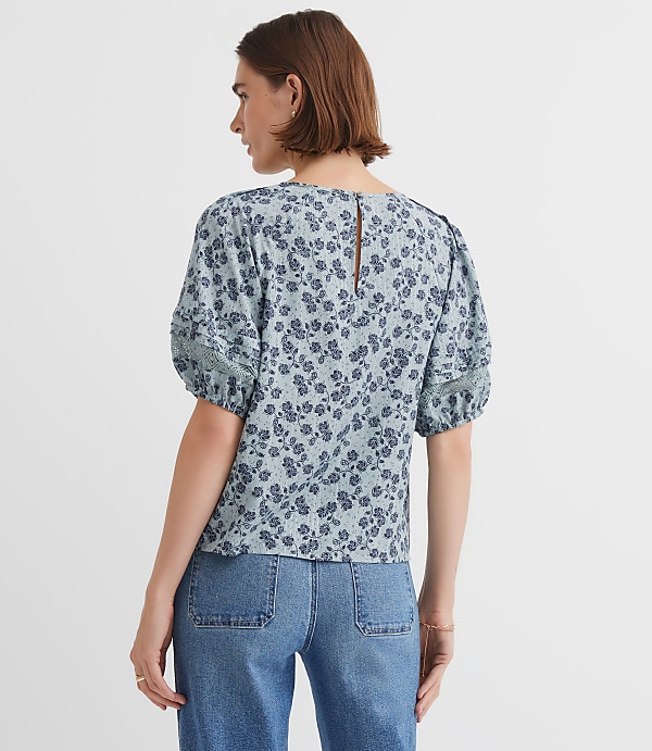 Petite Floral Lace Trim Pintucked Blouse
