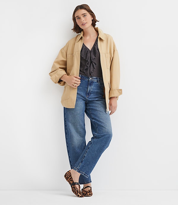 Petite High Rise Barrel Jeans in Authentic Vintage Mid Wash