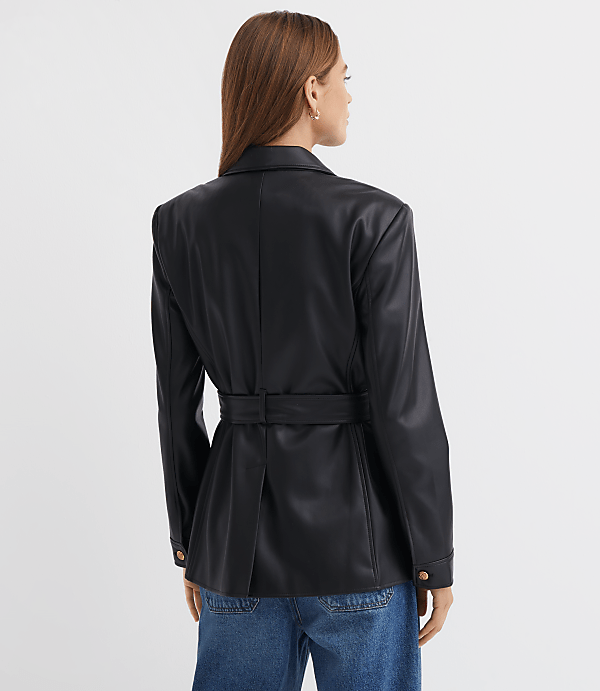 Petite Faux Leather Belted Jacket